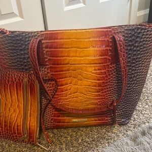 Brahmin Red and Orange Crocodile-Embossed Tote